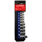 JEU DE 9 DOUILLES, TORX FEMELLES, CARRE 1/4 ET 3/8 + ADAPTATEUR 1/2