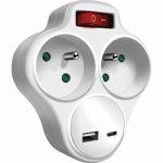 BIPLITE 2X16A+T TRIANGULAIRE BLANCHE + 2 USB 1*A +