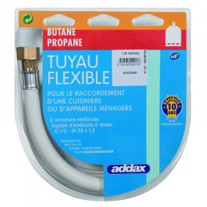 TUYAU DE GAZ BUTANE PROPANE 8X15 1.50 M GARANTIE 10 ANS EMBOUTS VISSES