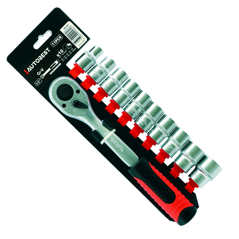 DOUILLES ET CLIQUET 1/2 ENSEMBLE 11 PIECES SUR SUPPORT PLASTIQUE ANTIVOL