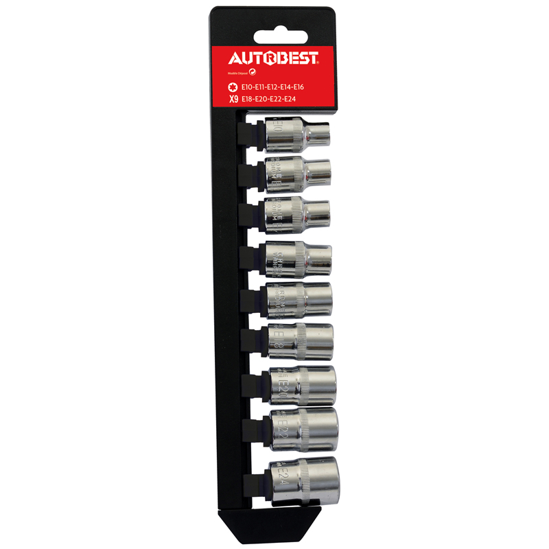 JEU DE 9 DOUILLES, TORX FEMELLE , CARRE 1/2