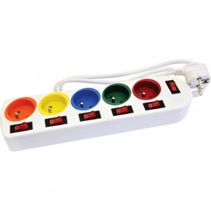 BLOC PRISES SONO, 5 PRISES + 6 INTERRUPTEURS 3M DE CABLE 3G1,5