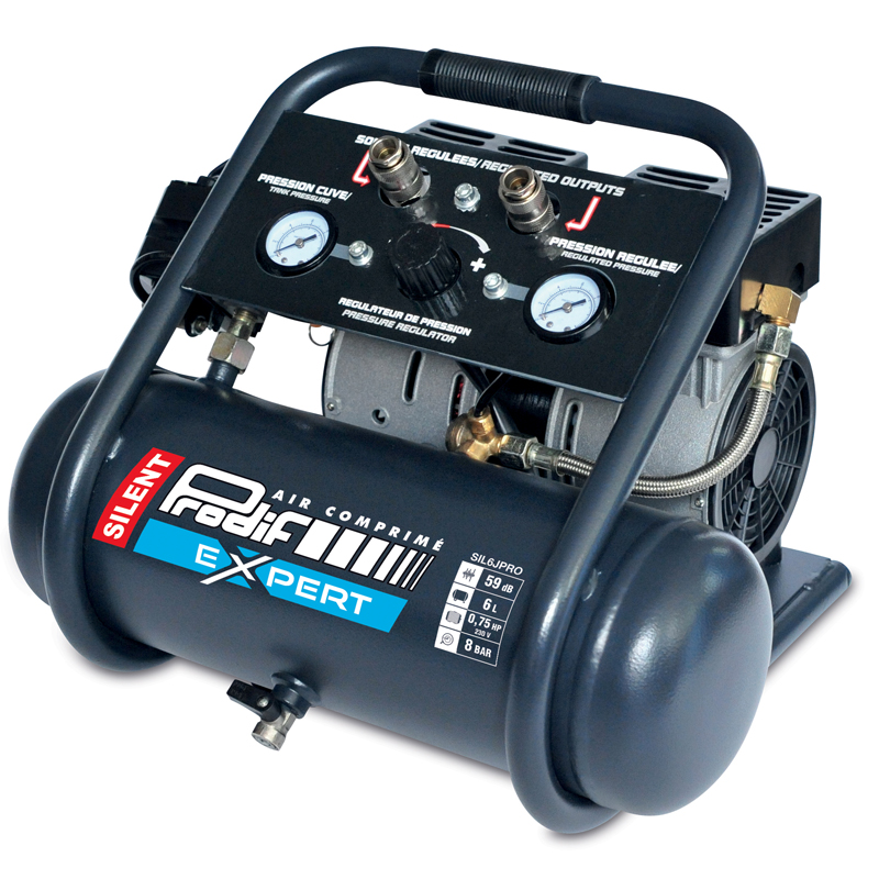 COMPRESSEUR 6L SILENCIEUX PORTABLE 0,75CV 8 BARS - PRO