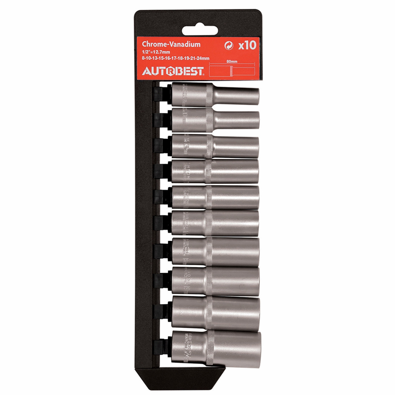 JEU DE 10 DOUILLES LONGUES, 6 PANS, CARRE 1/2