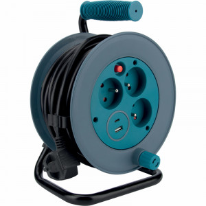 ENROULEUR MENAGER TURQUOISE 12M 3 PRISES 3X1 2XUSB (A + C)