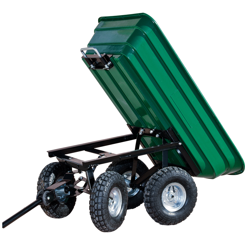 CHARIOT REMORQUE DE JARDIN 52 LITRES 4 ROUES GONFLEES DE 260MM AVEC AXES DEPORTES – Image 2