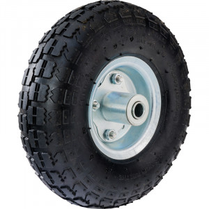 ROUE INCREVABLE 10 AVEC AXE DEPORTE, JANTE METAL GALVANISEE, DIAMETRE 260MM, LARGEUR 85MM,ALESAGE 2"