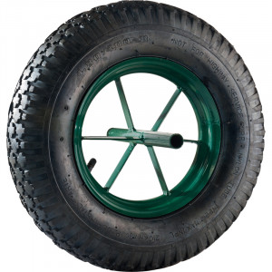 ROUE GONFLABLE 15 POUR BROUETTE, DIAMETRE 385X95MM, ALESAGE 20MM, JANTE METAL, LONGUEUR AXE 24,2CM "