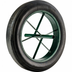 ROUE INCREVABLE 15 POUR BROUETTE,PNEU DUR ET PLEIN, DIAMETRE 385X95MM, ALESAGE 20MM, JANTE METAL, L"
