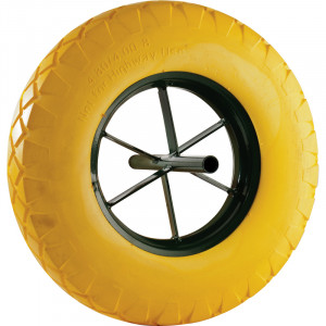 ROUE INCREVABLE 15 POUR BROUETTE,PNEU EN MOUSSE, DIAMETRE 385X95MM, ALESAGE 20MM, JANTE METAL, LONG"