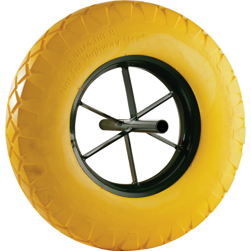 ROUE INCREVABLE 15 POUR BROUETTE,PNEU EN MOUSSE, DIAMETRE 385X95MM, ALESAGE 20MM, JANTE METAL, LONG"