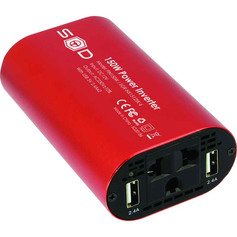 CONVERTISSEUR 12V/230V 150W+USB 2.4A*2+CABLE 12V