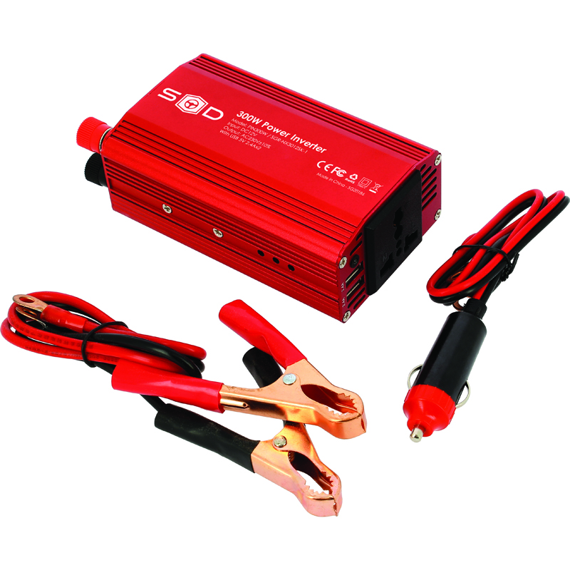 CONVERTISSEUR 12V/230V 300W+USB 2.4A*2+PINCES CROCODILES+CABLE 12V – Image 2
