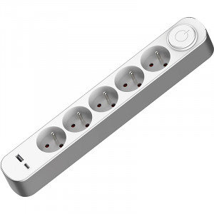 BLOC 5X16A+T+INTERRUPTEUR + 1 USB A + 1 USB C